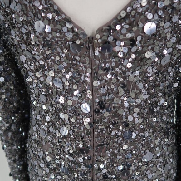 Aidan Mattox Silver Fully Sequined Long Sleeve Cocktail Dress Size 10 - Picture 10 of 13